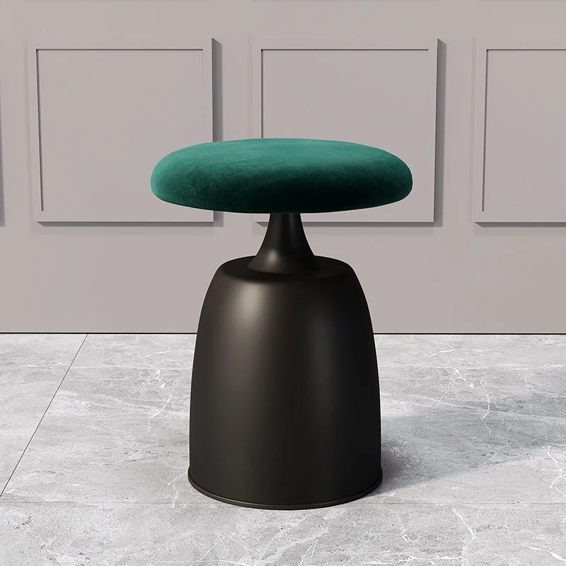 Modern Minimalist Round Cylinder Velvet Metal Vanity Stool For Bedroom