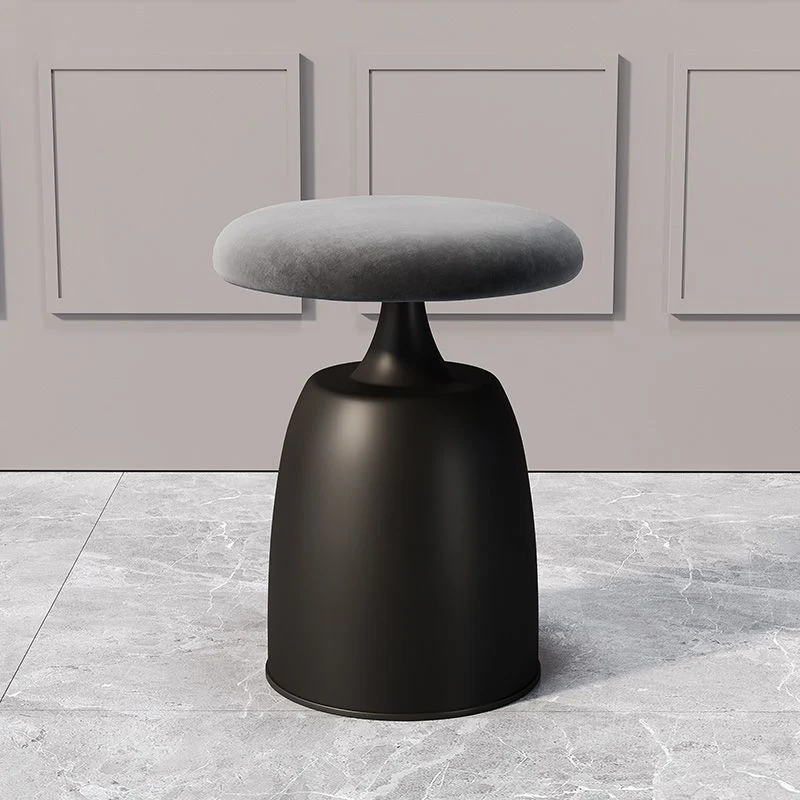 Modern Minimalist Round Cylinder Velvet Metal Vanity Stool For Bedroom
