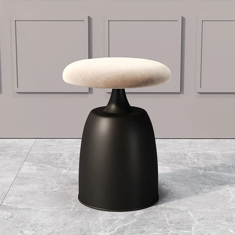 Modern Minimalist Round Cylinder Velvet Metal Vanity Stool For Bedroom