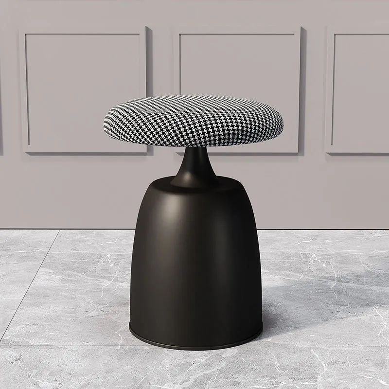 Modern Minimalist Round Cylinder Velvet Metal Vanity Stool For Bedroom