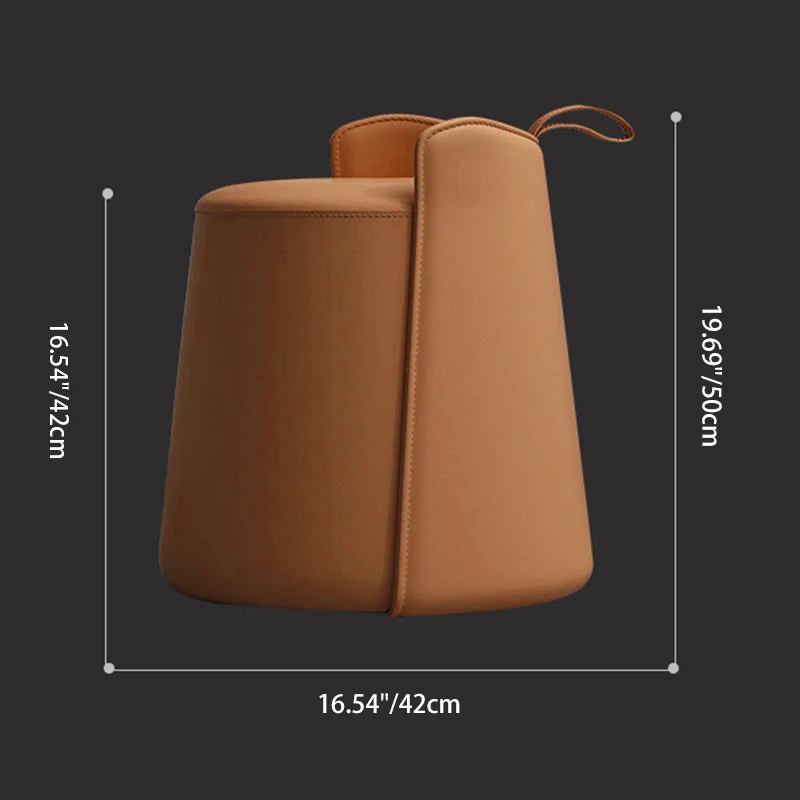 Contemporary Nordic Round Cylinder Microfiber Leather Solid Wood & Plywood Vanity Stool Low Backrest For Bedroom