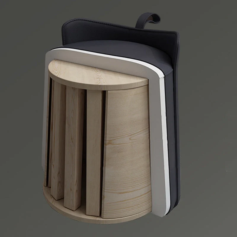 Contemporary Nordic Round Cylinder Microfiber Leather Solid Wood & Plywood Vanity Stool Low Backrest For Bedroom