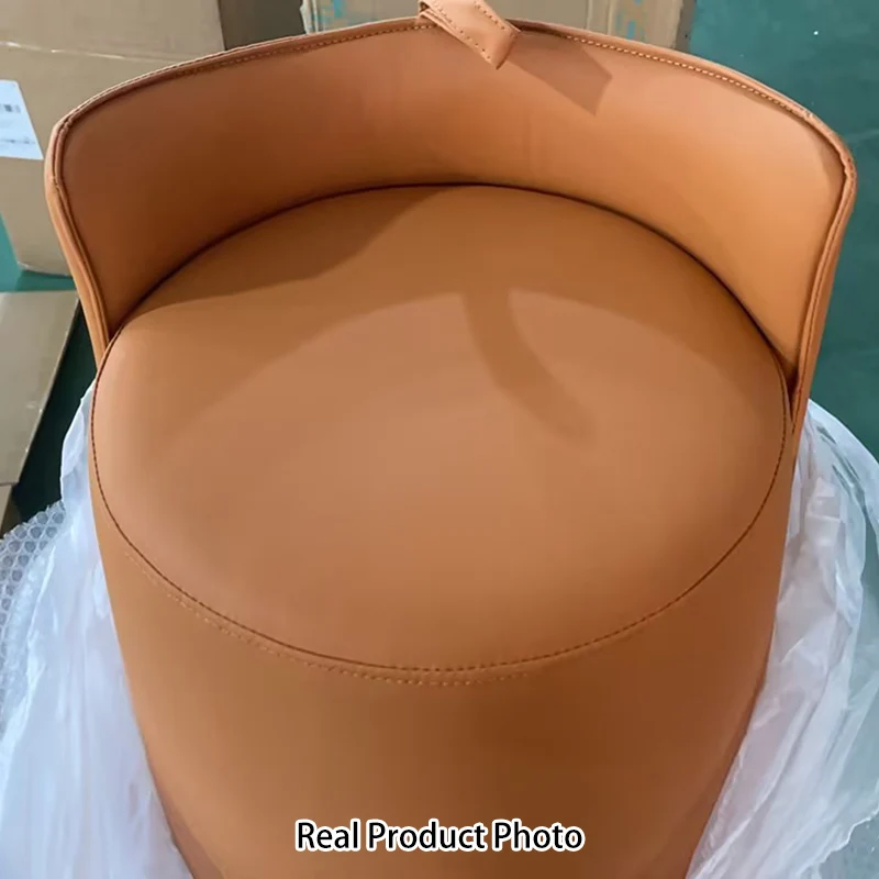 Contemporary Nordic Round Cylinder Microfiber Leather Solid Wood & Plywood Vanity Stool Low Backrest For Bedroom