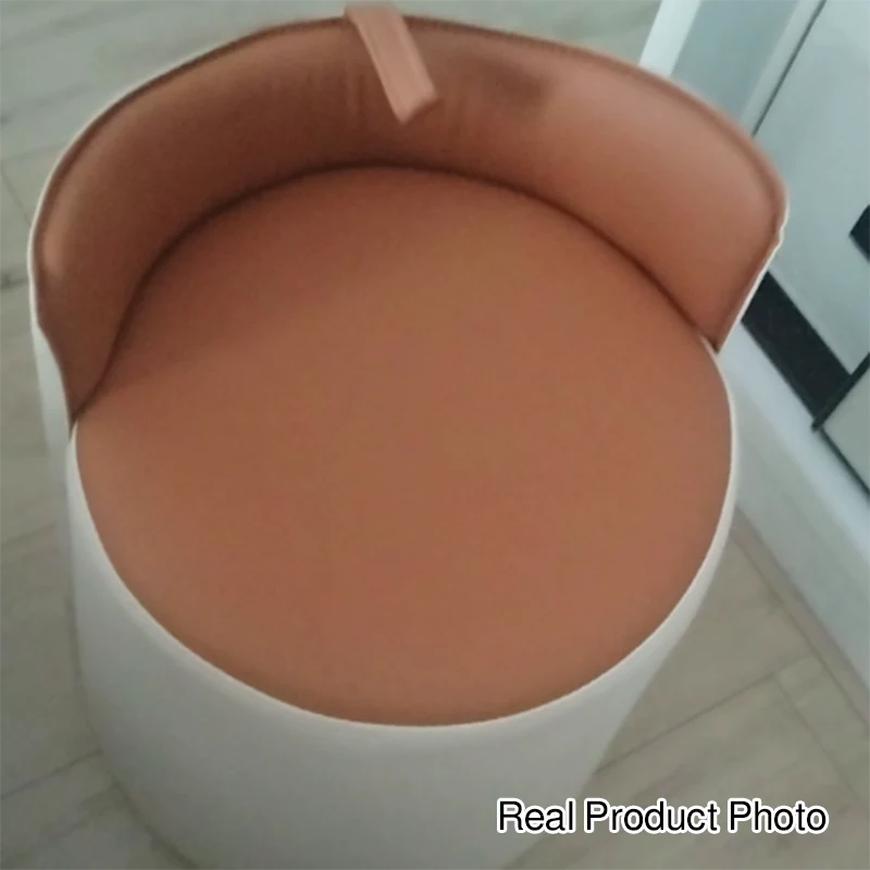 Contemporary Nordic Round Cylinder Microfiber Leather Solid Wood & Plywood Vanity Stool Low Backrest For Bedroom