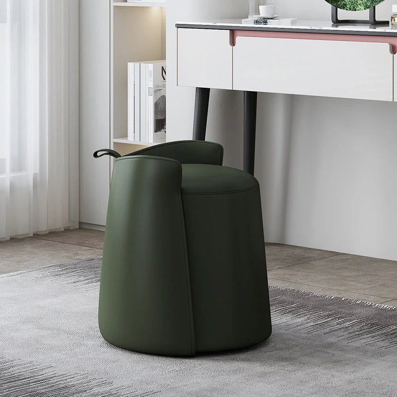 Contemporary Nordic Round Cylinder Microfiber Leather Solid Wood & Plywood Vanity Stool Low Backrest For Bedroom