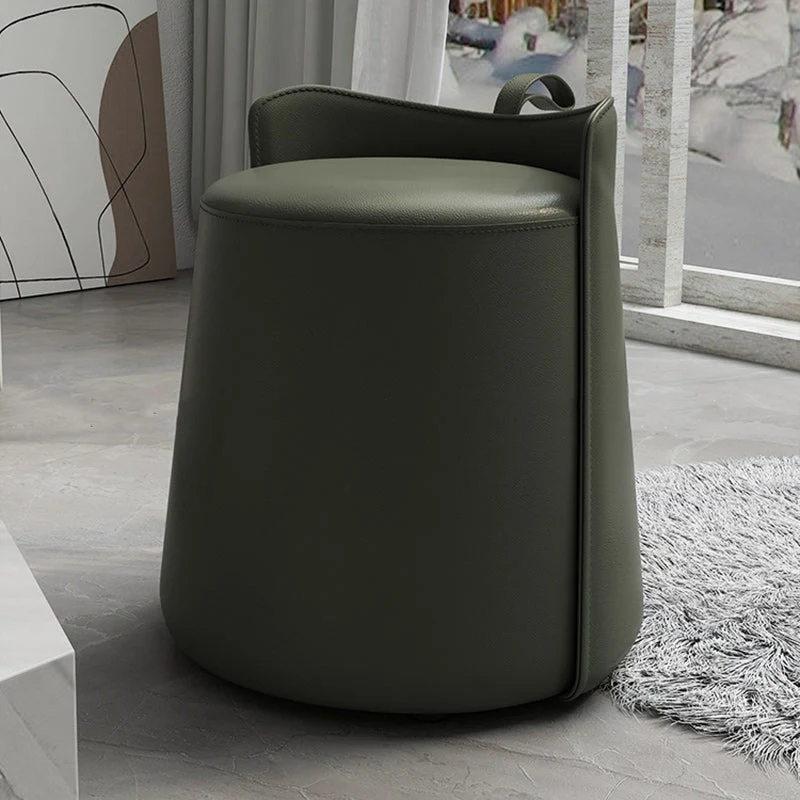 Contemporary Nordic Round Cylinder Microfiber Leather Solid Wood & Plywood Vanity Stool Low Backrest For Bedroom