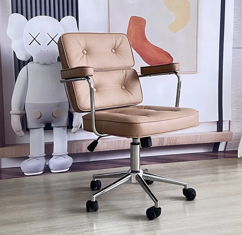 Contemporary Nordic Square PU Leather Steel Desk Chair Backrest Arm For Home Office