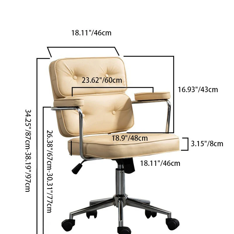 Contemporary Nordic Square PU Leather Steel Desk Chair Backrest Arm For Home Office