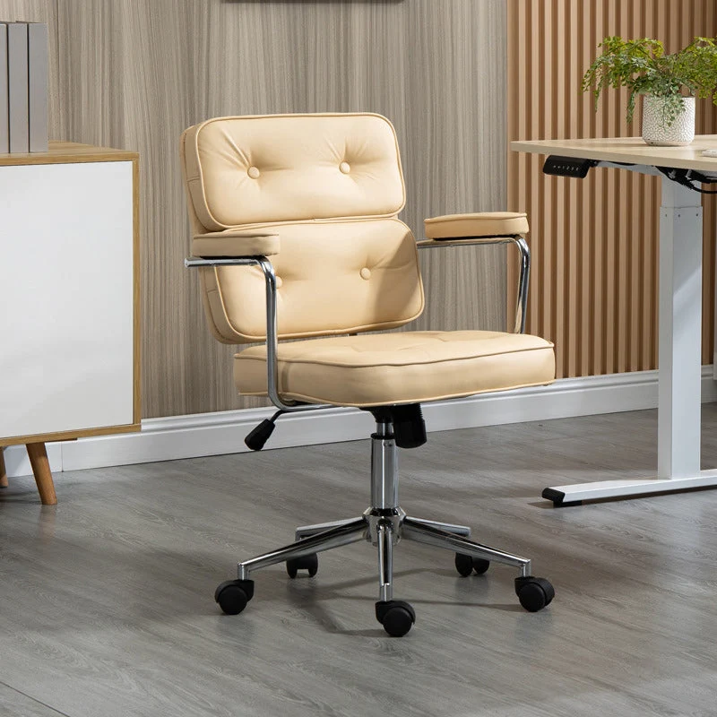 Contemporary Nordic Square PU Leather Steel Desk Chair Backrest Arm For Home Office