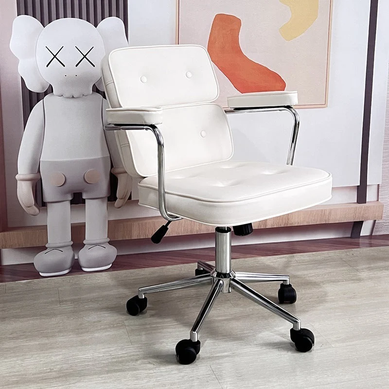 Contemporary Nordic Square PU Leather Steel Desk Chair Backrest Arm For Home Office
