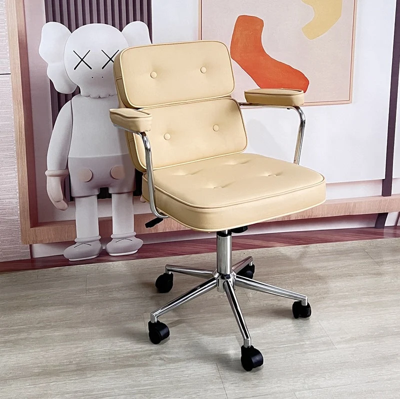 Contemporary Nordic Square PU Leather Steel Desk Chair Backrest Arm For Home Office