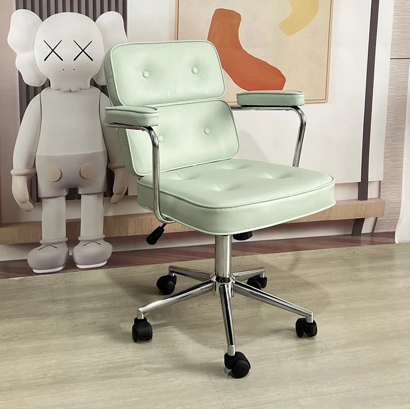 Contemporary Nordic Square PU Leather Steel Desk Chair Backrest Arm For Home Office