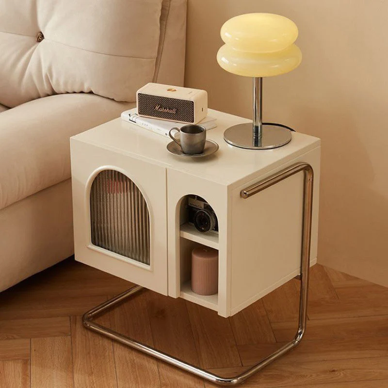 Modern Minimalist Rectangular Glass MDF Iron Nightstand 3-Cabinet For Bedroom