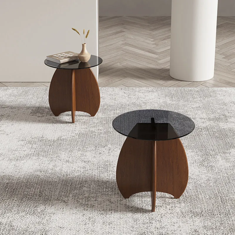 Contemporary Nordic Round Cross-Legged Glass Pine Wood Side Table For Living Room