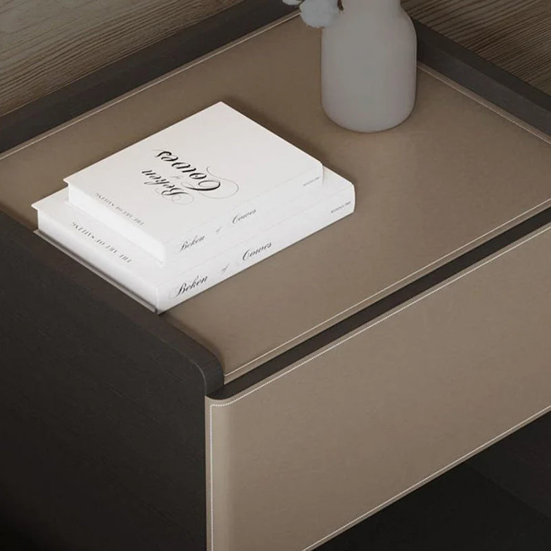 Traditional European Rectangular Eco-Friendly Engineered Wood Saddle-Style Faux Leather End Table 1-Drawer For Living Room