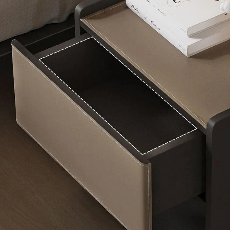 Traditional European Rectangular Eco-Friendly Engineered Wood Saddle-Style Faux Leather End Table 1-Drawer For Living Room