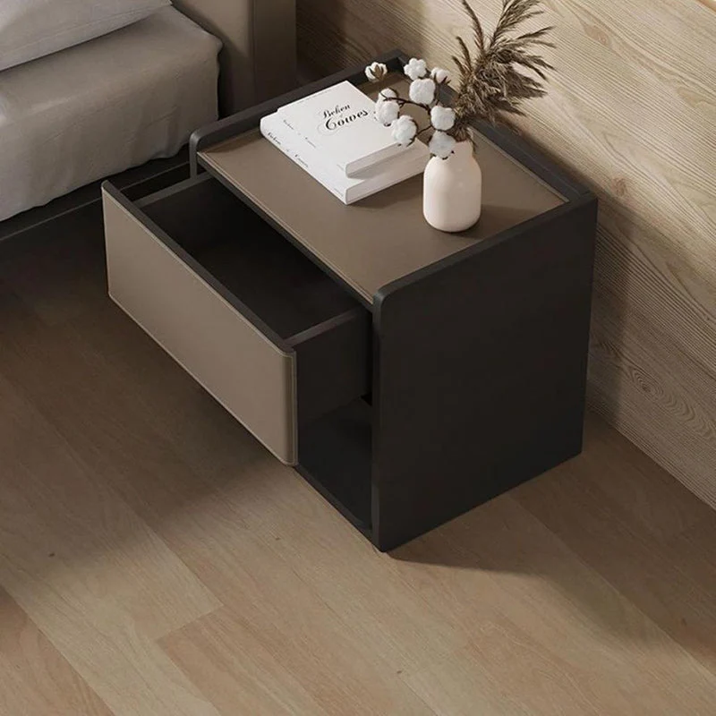 Traditional European Rectangular Eco-Friendly Engineered Wood Saddle-Style Faux Leather End Table 1-Drawer For Living Room