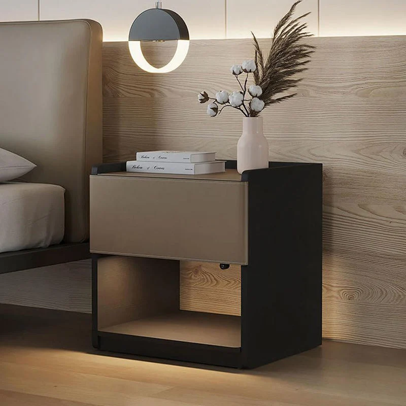 Traditional European Rectangular Eco-Friendly Engineered Wood Saddle-Style Faux Leather End Table 1-Drawer For Living Room