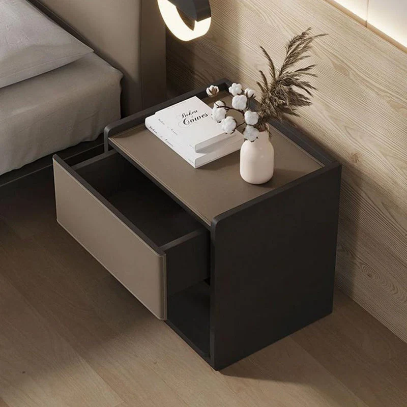 Traditional European Rectangular Eco-Friendly Engineered Wood Saddle-Style Faux Leather End Table 1-Drawer For Living Room