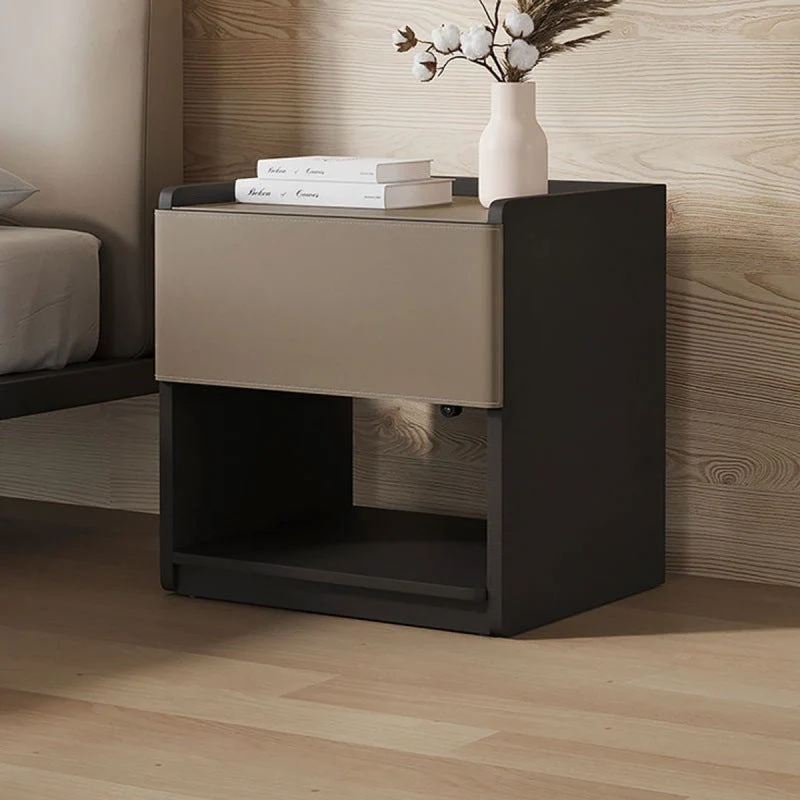 Traditional European Rectangular Eco-Friendly Engineered Wood Saddle-Style Faux Leather End Table 1-Drawer For Living Room