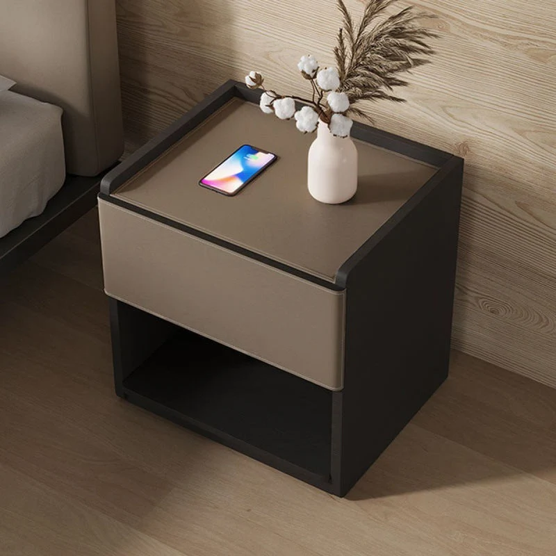 Traditional European Rectangular Eco-Friendly Engineered Wood Saddle-Style Faux Leather End Table 1-Drawer For Living Room