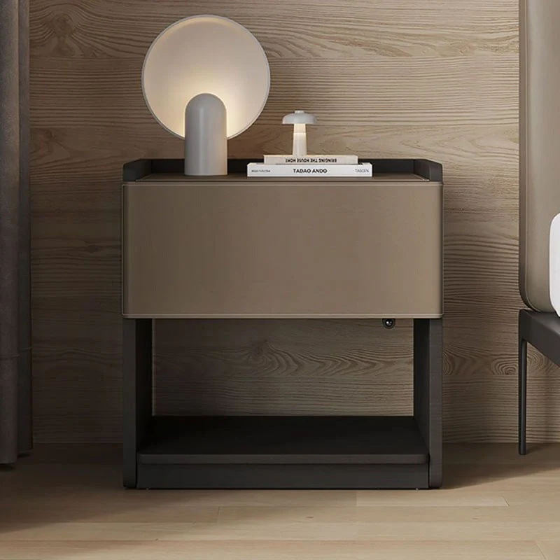 Traditional European Rectangular Eco-Friendly Engineered Wood Saddle-Style Faux Leather End Table 1-Drawer For Living Room