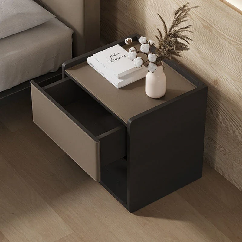 Traditional European Rectangular Eco-Friendly Engineered Wood Saddle-Style Faux Leather End Table 1-Drawer For Living Room