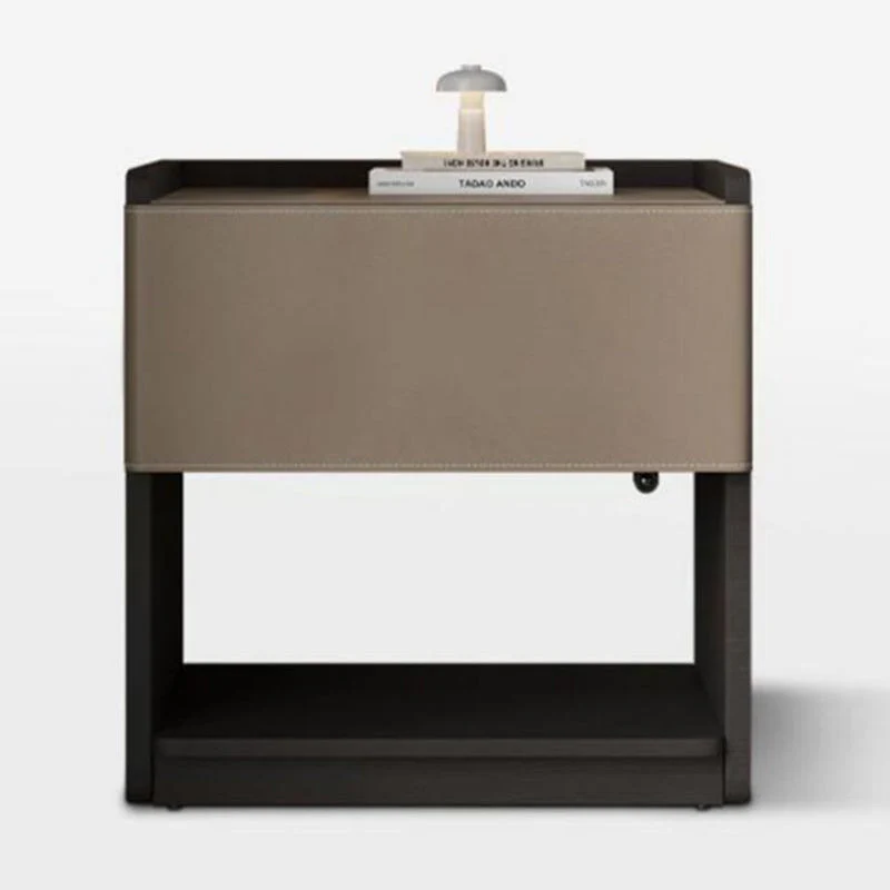 Traditional European Rectangular Eco-Friendly Engineered Wood Saddle-Style Faux Leather End Table 1-Drawer For Living Room