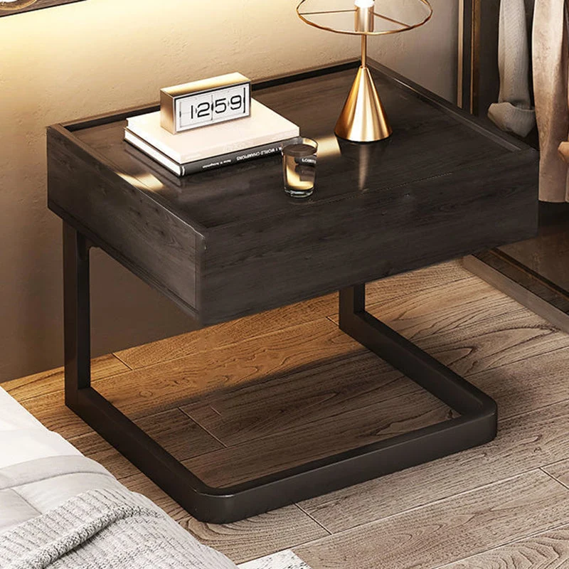 Modern Minimalist Rectangular MDF Steel Nightstand 1-Drawer For Bedroom