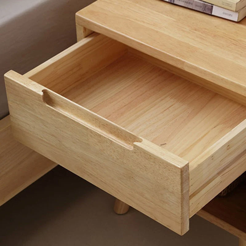 Contemporary Scandinavian Square Tabletop Rubberwood Nightstand 1-Drawer For Bedroom