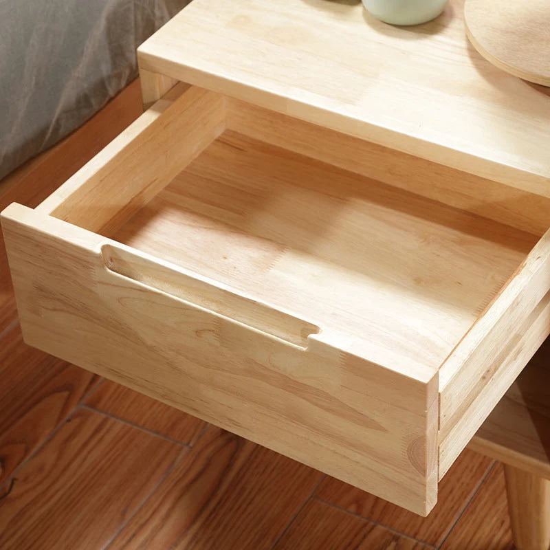 Contemporary Scandinavian Square Tabletop Rubberwood Nightstand 1-Drawer For Bedroom