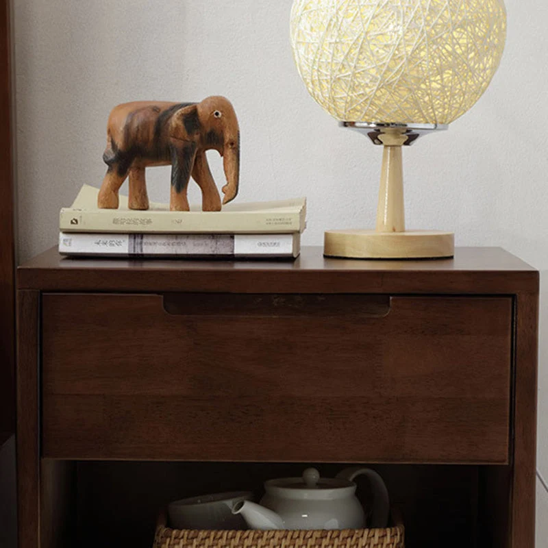 Contemporary Scandinavian Square Tabletop Rubberwood Nightstand 1-Drawer For Bedroom