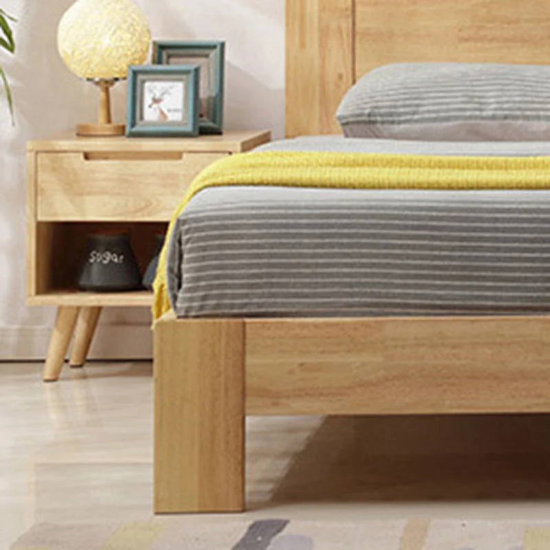 Contemporary Scandinavian Square Tabletop Rubberwood Nightstand 1-Drawer For Bedroom