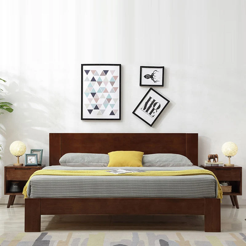 Contemporary Scandinavian Square Tabletop Rubberwood Nightstand 1-Drawer For Bedroom