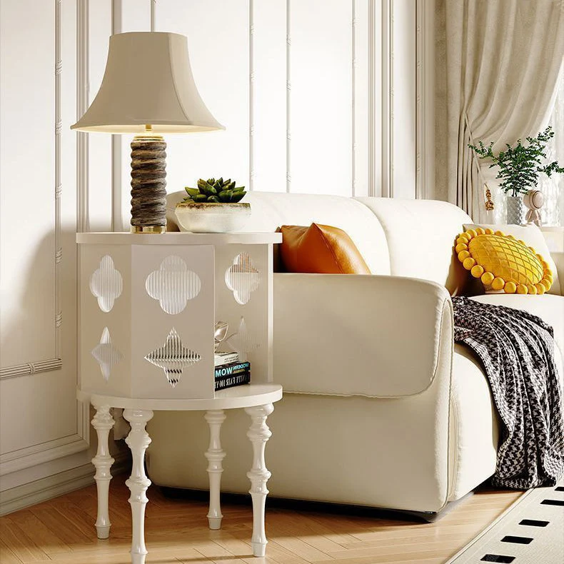 Traditional Vintage Cylinder Round Checkerboard Ash Wood Acrylic End Table 1-Storage For Living Room