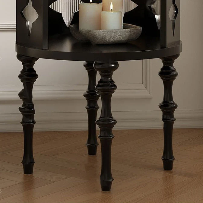 Traditional Vintage Cylinder Round Checkerboard Ash Wood Acrylic End Table 1-Storage For Living Room