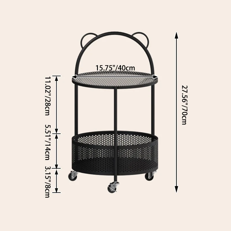 Contemporary Simplicity Round Glass Iron Top Movable Side Table 2-Tier Storage Shelves For Living Room