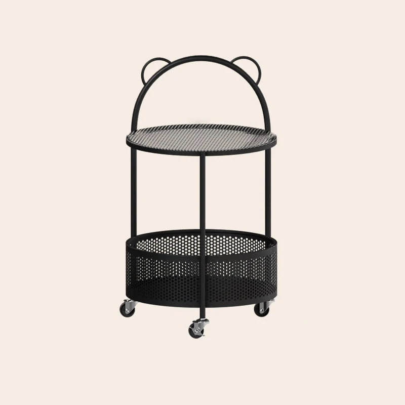 Contemporary Simplicity Round Glass Iron Top Movable Side Table 2-Tier Storage Shelves For Living Room
