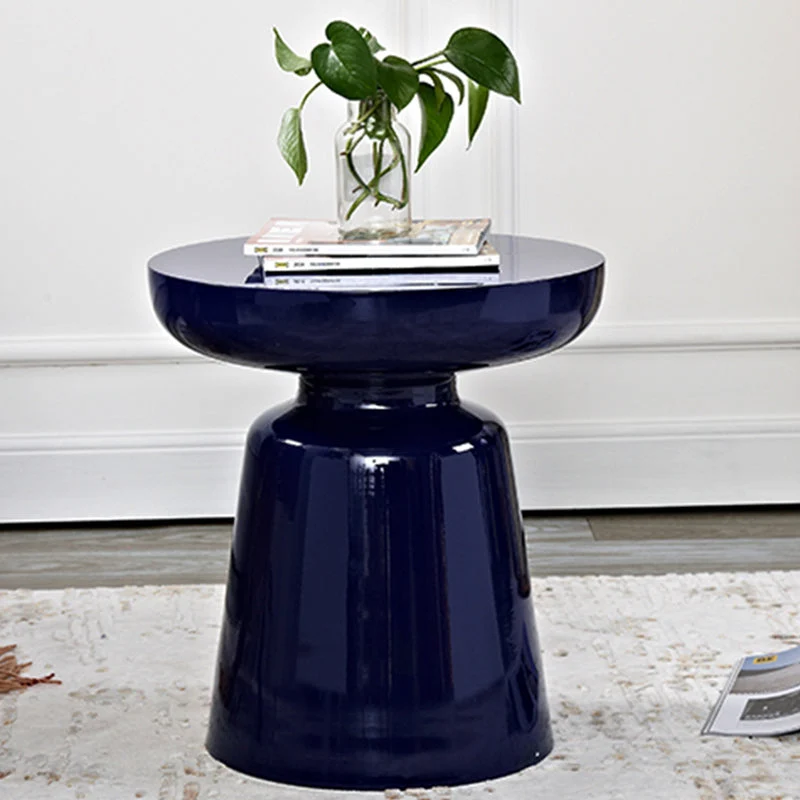 Contemporary Scandinavian Round Disc Column Fiberglass End Table 1-Tier For Living Room