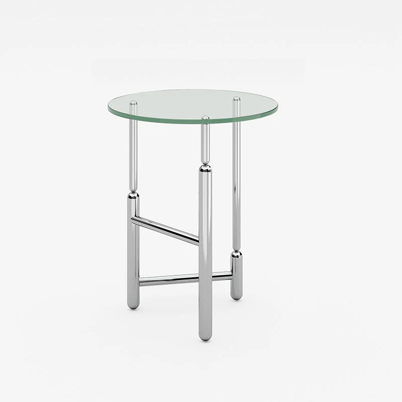 Modern Minimalist Cylinder Round Glass Iron End Table 1-Tier For Living Room
