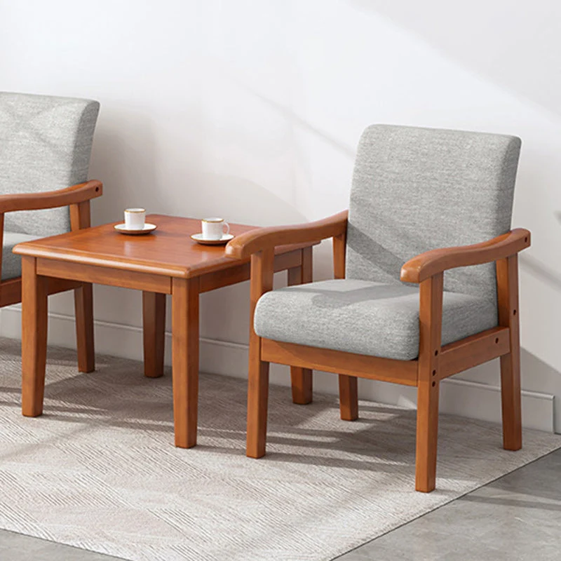 Modern Simplicity Rubberwood Cotton Linen Fabric Sponge Square Accent Chair & Table Set For Living Room