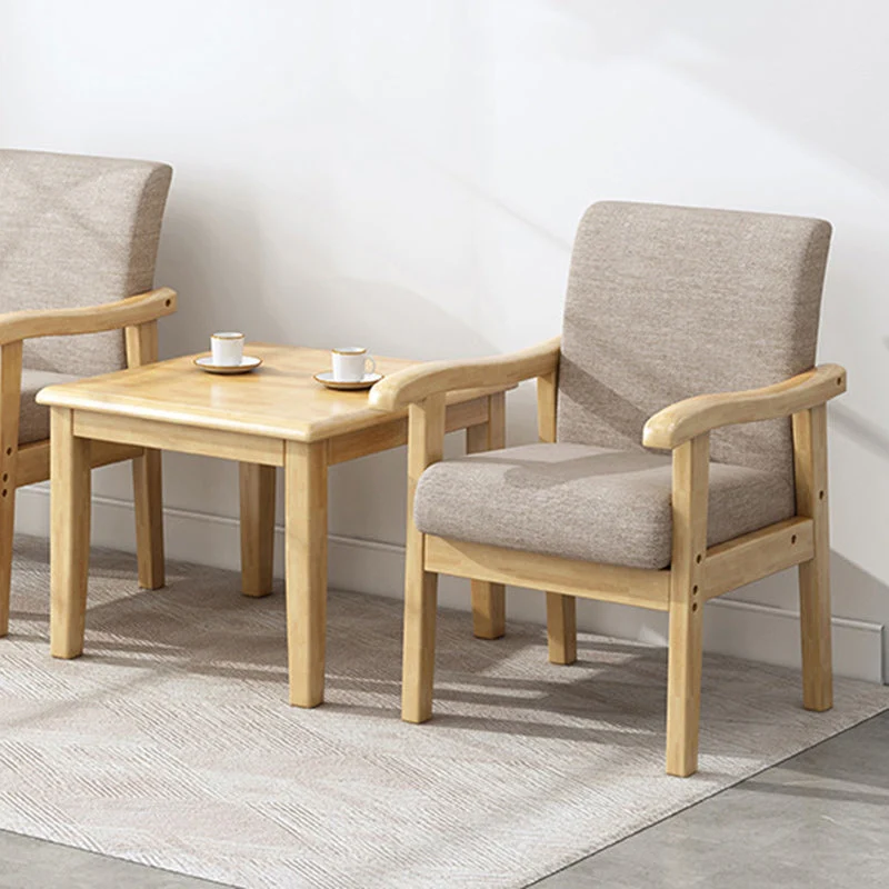 Modern Simplicity Rubberwood Cotton Linen Fabric Sponge Square Accent Chair & Table Set For Living Room