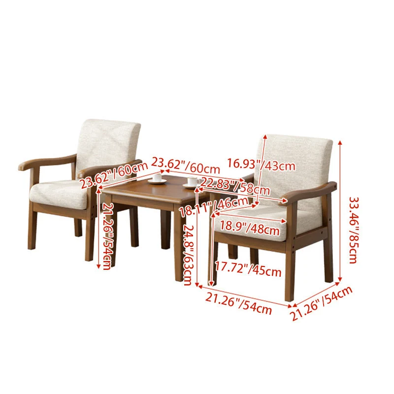 Modern Simplicity Rubberwood Cotton Linen Fabric Sponge Square Accent Chair & Table Set For Living Room