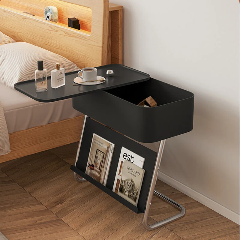 Modern Minimalist Rectangular Stainless Steel Carbon Steel Nightstand 1-Cabinet Swivel For Bedside
