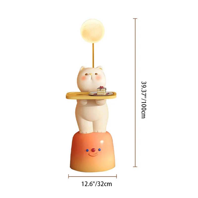 Modern Art Deco Kids Cat Rectangular Resin Metal MDF Soft PVC End Table 1-Tray With LED Light For Bedroom