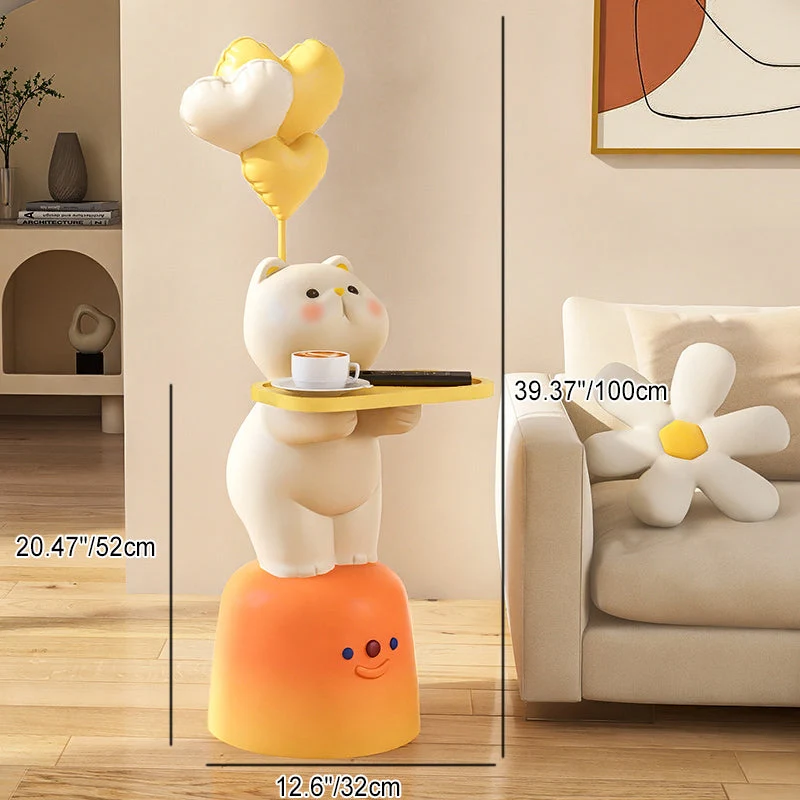 Modern Art Deco Kids Cat Rectangular Resin Metal MDF Soft PVC End Table 1-Tray With LED Light For Bedroom