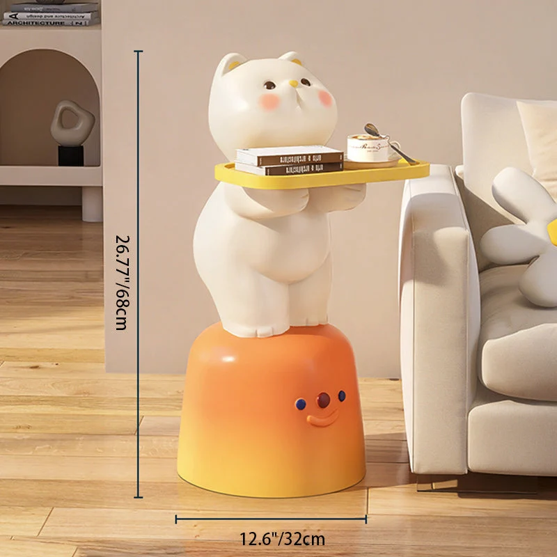 Modern Art Deco Kids Cat Rectangular Resin Metal MDF Soft PVC End Table 1-Tray With LED Light For Bedroom