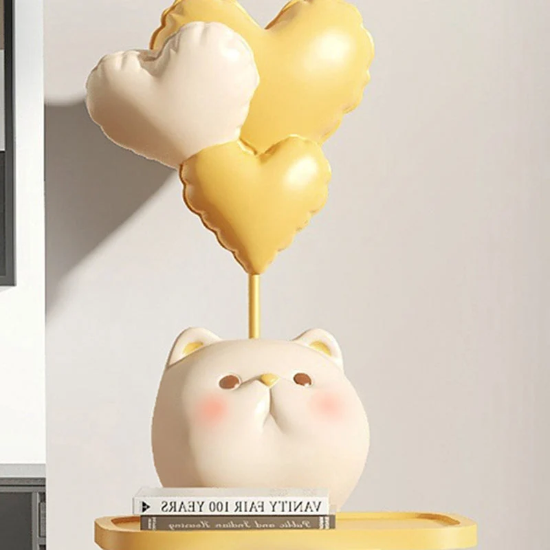Modern Art Deco Kids Cat Rectangular Resin Metal MDF Soft PVC End Table 1-Tray With LED Light For Bedroom
