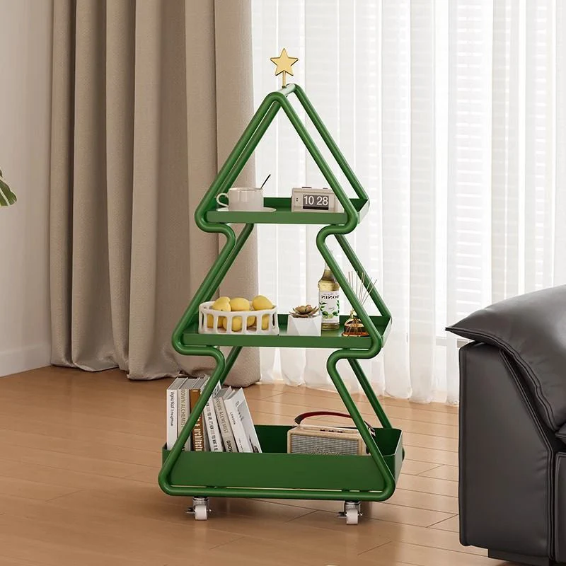 Modern Art Deco Removable Christmas Tree Glass Stainless Steel Side Table 3-Tier For Living Room