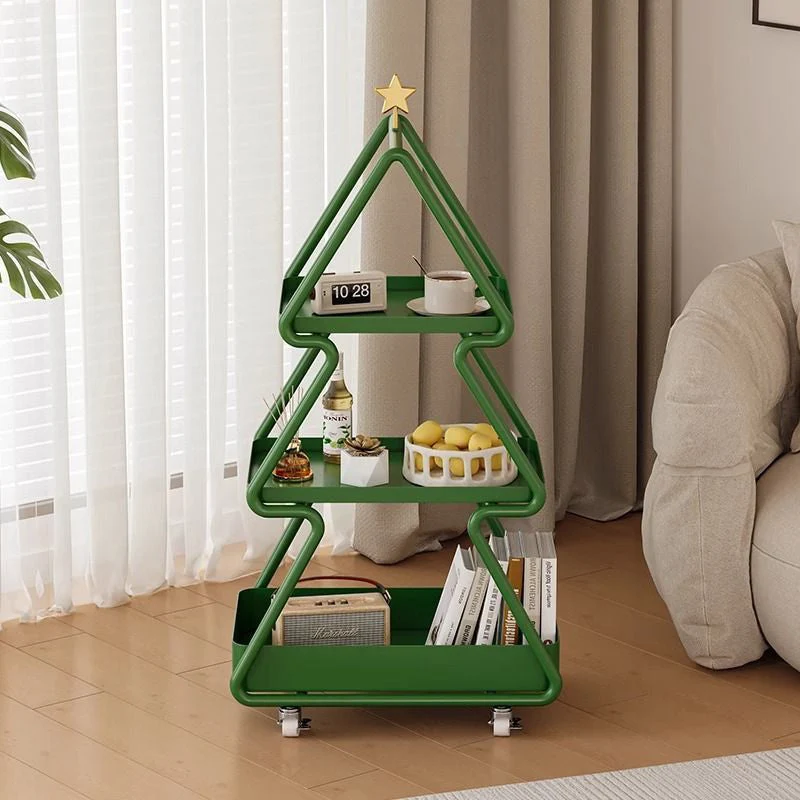 Modern Art Deco Removable Christmas Tree Glass Stainless Steel Side Table 3-Tier For Living Room